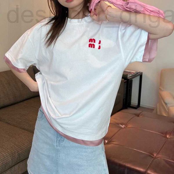 

women's t-shirt designer womens sweatshirt miu t-shirt crop t shirt fake two pieces short sleeved tshirt luxury embroidered tshirts cot, White