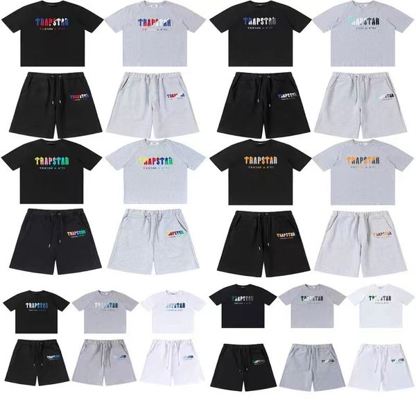 

mens trapstar t shirt embroidery short sleeve outfit chenille tracksuit black cotton london streetwear s-2xlc, White;black