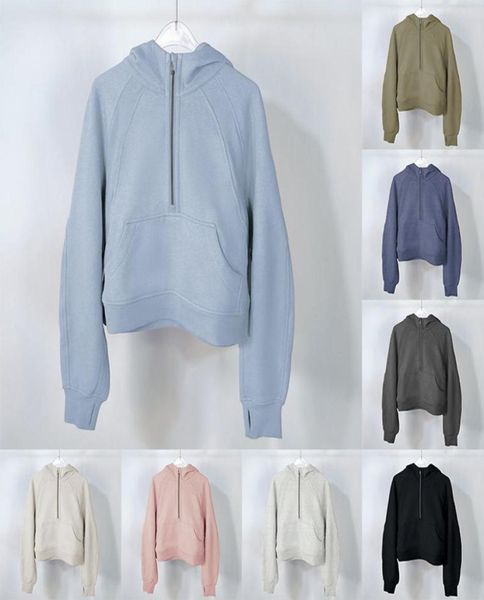 

autumn and winter yoga hoodie scuba womens plus velvet thickening jackets hoodys sports half zipper terry designer sweater cing loose short, Black