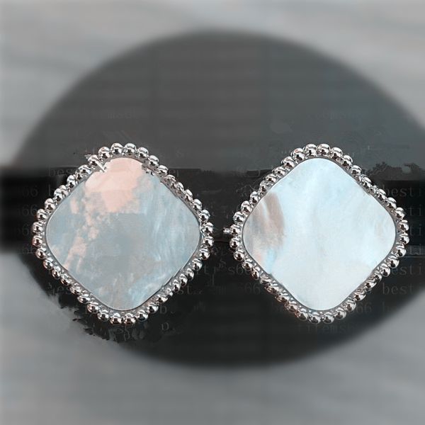 

fashion vintage 4/four leaf clover charm stud earrings back mother-of-pearl silver designer jewelry earring 18k gold plated earring for wome, Golden;silver