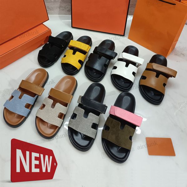 

designer chypre sandals classic women flat leather slippers summer beach platform slides sand beige sandles shoes lady casual woman outside, Black