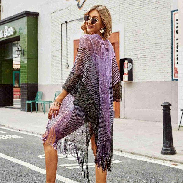 

casual dresses 2023 new swimsuit bikini cover up patchwork hollow knit tassel beach bathing suit women cover ups for swimwear women pareo pl, Black;gray