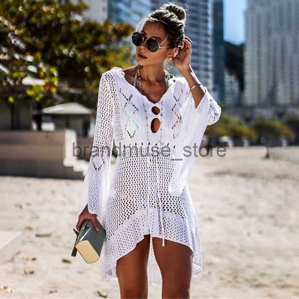 

casual dresses women solid bikini cover up white crochet long sleeve beach long maxi dress cover-ups female loose tunic mesh beachwear j2307, Black;gray