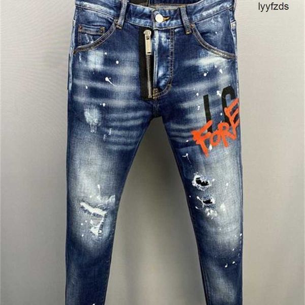 

2022 new men jeans hole light blue dark gray italy brand man long pants trousers streetwear denim skinny slim straight biker jean for d2 283, Black