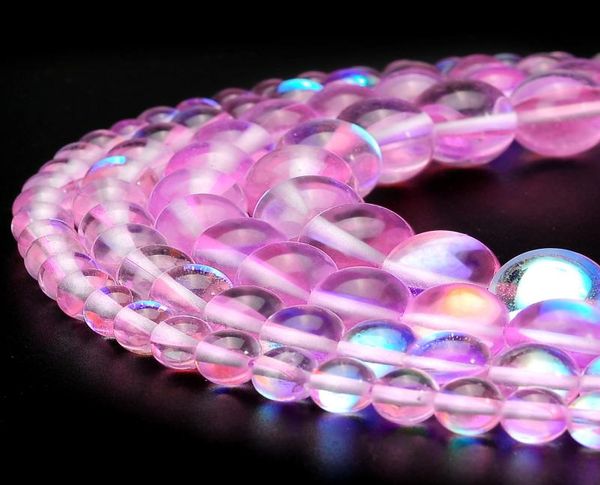 

round matte moonstone beads ab frosted pink crystal glass aura iridescent loose beads for jewelry making 1 strand 15 inches 612mm7174608
