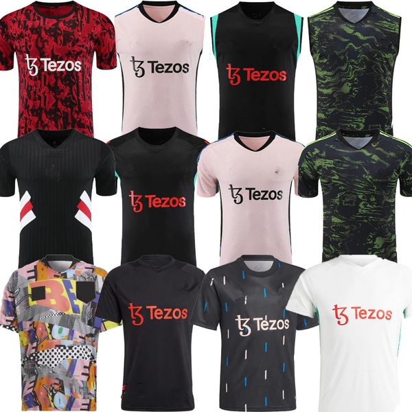 

23 24 sancho soccer jerseys fans player antony eriksen b.fernandes rashford football shirt 2023 2024 casemiro elanga varane maguire martinez, Black;yellow
