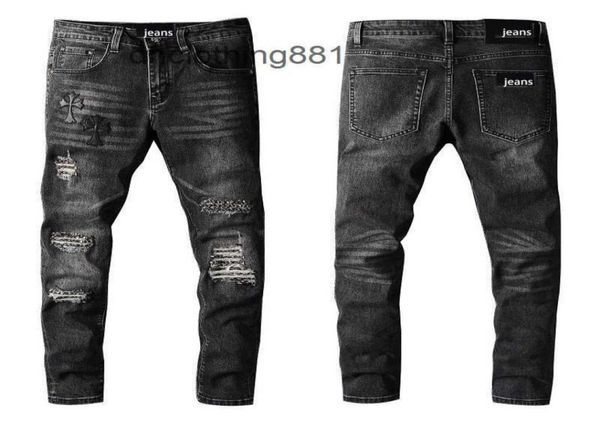

european and american designer men jeans pants trend amirs fashion cross knee hole patch cloth liuding men039s casual jeans 7184665119, Blue