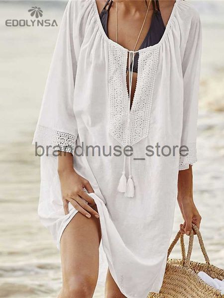 

casual dresses women swimsuit cover ups kaftan beach tunic dress 2023 summer robe de plage solid cotton pareo beach cover up #q363 j230707, Black;gray