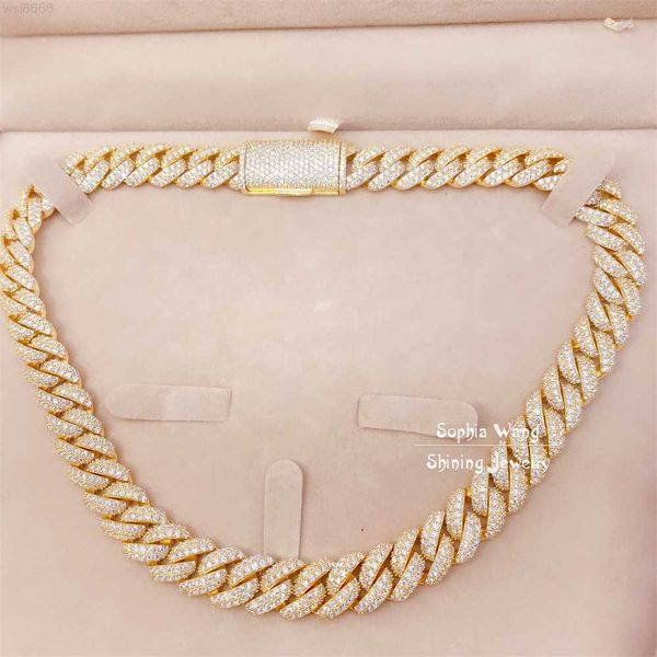 

s925 sterling silver gold plated 12mm moissanite cuban link chain men