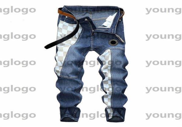 

wild plaid mens jeans distressed ripped biker pants slim fit motorcycle denim pant hipster designer jeans size 28386120562, Blue