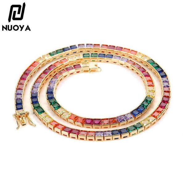 

hip hop personalized tennis chain with copper inlay colorful t square zircon tidal person necklace jewelry, Silver