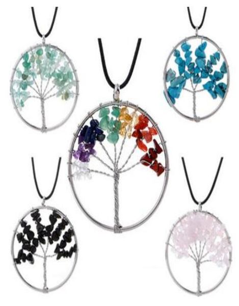 

12 colors multicolor natural stone chakra tree of life necklace silver heart pendants for women chakra necklaces fashion jewelry1682630