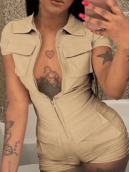 

women s jumpsuits rompers lw zipper pocket design romper sporty sleeveless playsuits all in one jumpsuit women shorts summer clothes 230707, Black;white