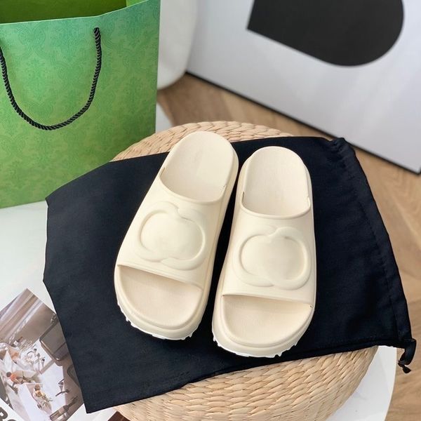 

women's designer slipper sandals interlocking platform sandals canvas men's slippers summer beach rubber slider sandals flat slip, Black