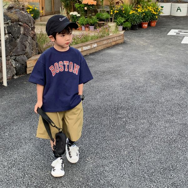 

t-shirts summer t shirt children clothes boy and girl letter short sleeve fashion casual cotton clothing 1-5years 230707, Blue