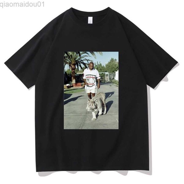 

men's t-shirts tiger tshirt mike tyson short sleeve tee oversized 100% cotton t-shirt pattern fun streetwear men women fashion hip hop, White;black