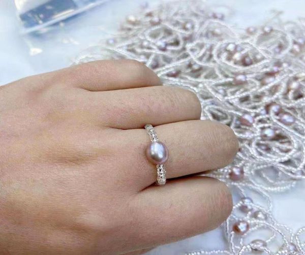 

freshwater cultured single oval pearl ring handmade plastic bead stretch ring with rice pearl 78mm love wish gift for women 2878275, Golden;silver