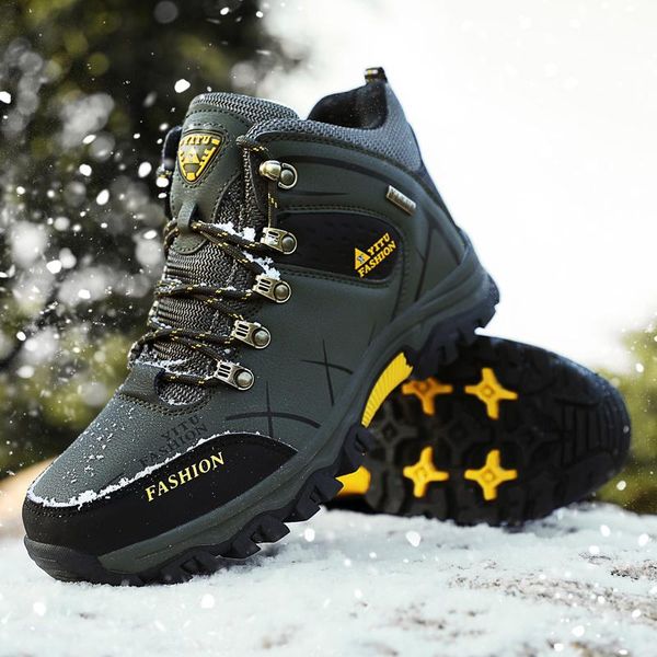 

pants men high hiking boots outdoor waterproof winter shoes walking climbing hiking shoes mountain sport boots hunting sneakers, Black