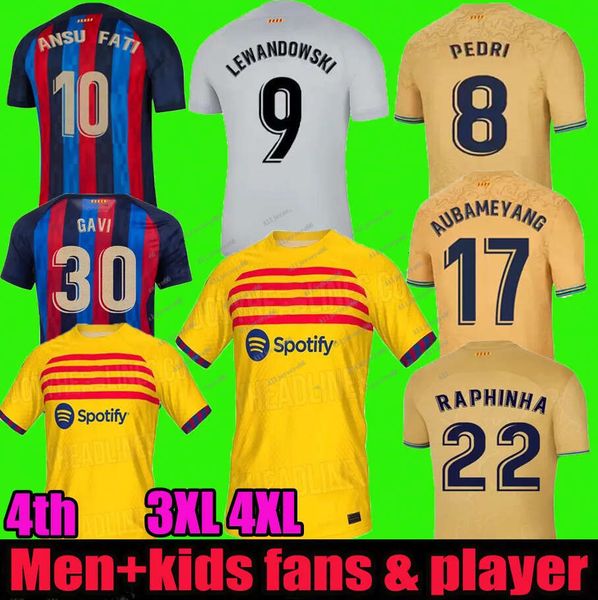 

lewandowski new soccer jerseys 4th 22 23 ansu fati s pedri gavi ferran raphinha 2022 2023 f. de jong dest dembele camisetas football shirt 2, Black;yellow