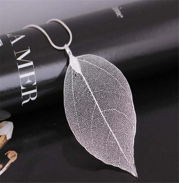 

leaf goldplated long necklace simple and simple leaf sweater chain gsfn392 with chain mix order pendant necklaces8966989, Silver