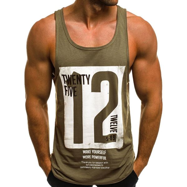 

men' tank number 12 print vest men' tank breathable bodybuilding tee gym vest sleeveless men t-shirt fashion crew neck fitness, White;black