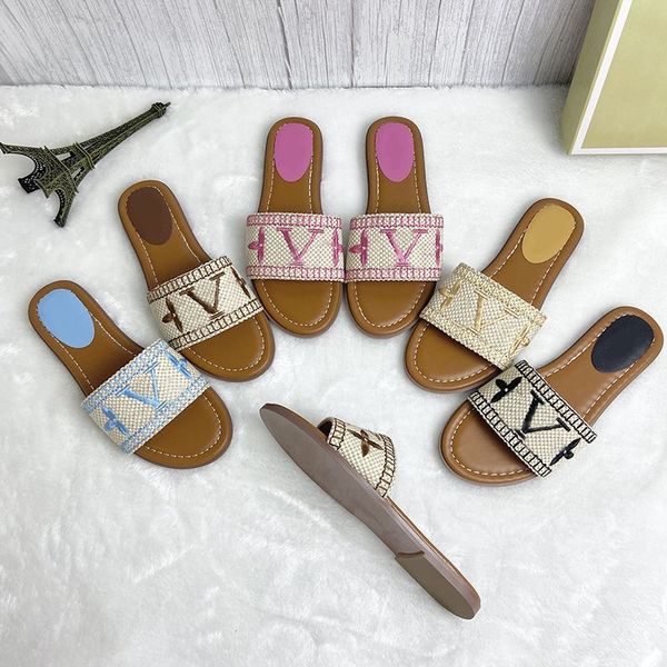 

embroider flat sandals slippers luxury flip flop letter slipper for women summer beach slide ladies low heel shoes, Black