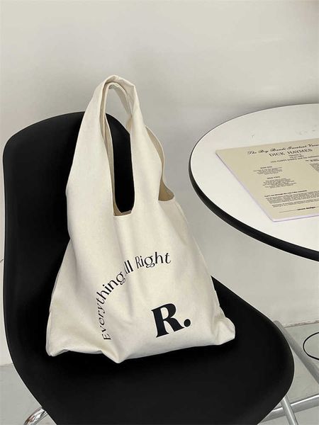 

ins niche design grocery store canvas commuting versatile unique english tote bag shopping bag single shoulder female summer