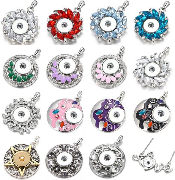 

snap pendant necklace jewelry round crystal 18mm snaps button fit diy noosa chunk with stainless steel chain4724611, Silver