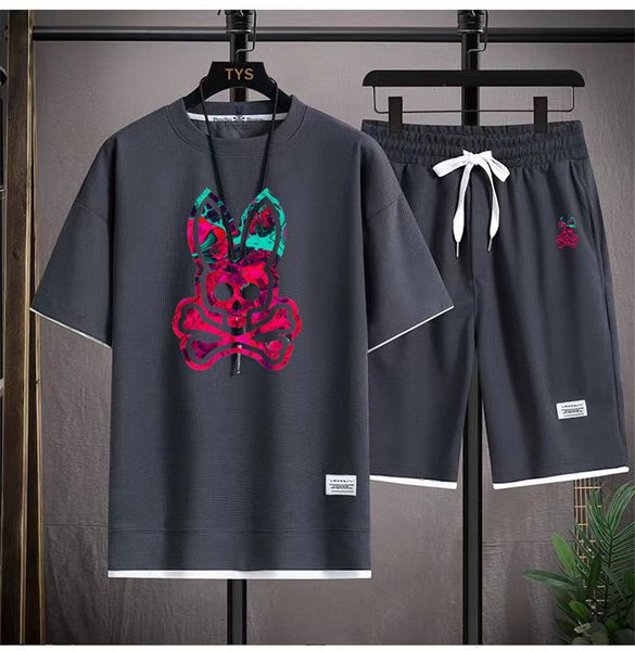 

mens tracksuits summer psycho bunny print set is on fire featuring a round neck tshirt and two piece shorts casual 230706, Gray