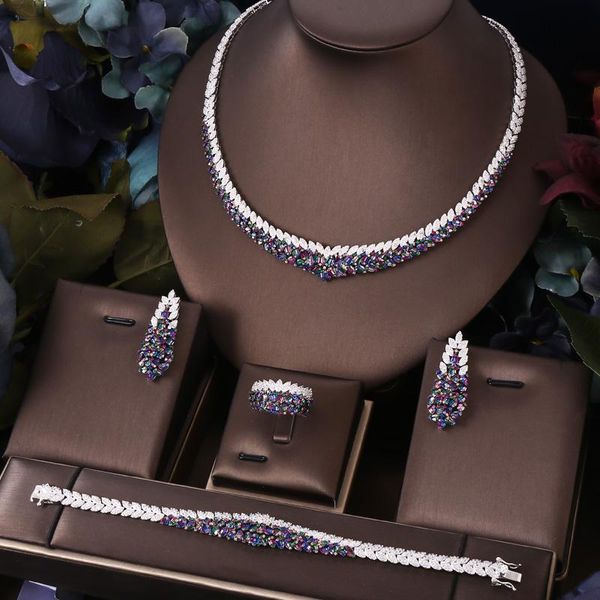 

pants janekelly 4pcs bridal zirconia full jewelry sets for women party, dubai nigeria cz crystal wedding jewelry sets, Black