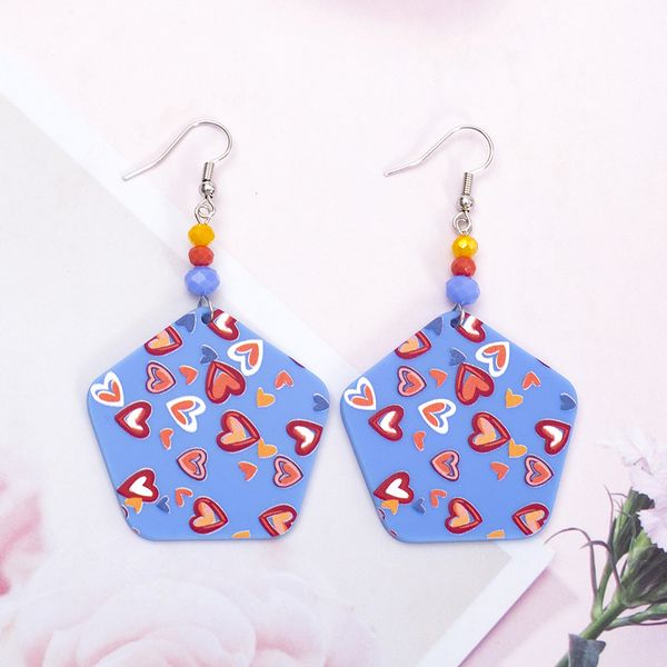 

temperament color matching women's new pentagon acrylic love earrings, Silver