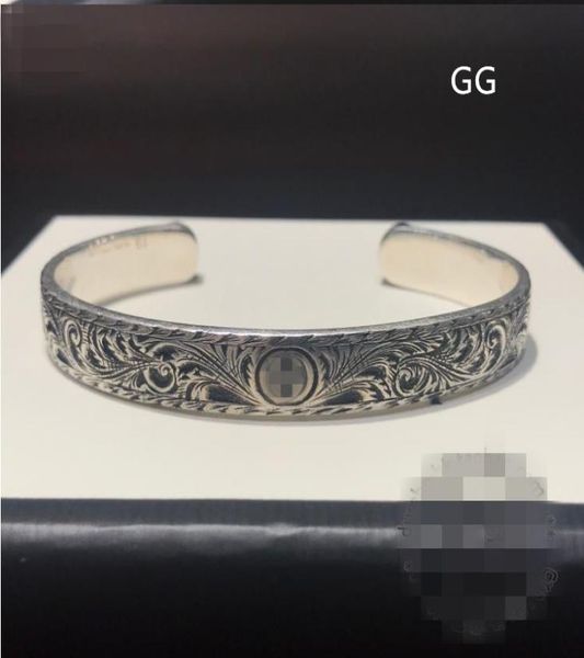 

2020 vintage carving flower 925 sterling silver g bracelets luxury round cuff designer wolf bangle men women jewelry lover gift7775116, Black