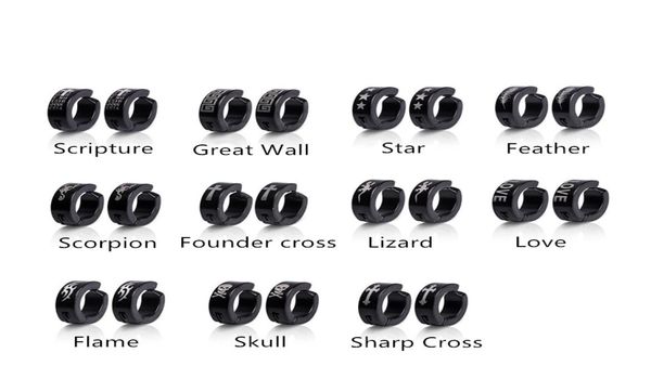 

whole titanium steel women men039s hoop earrings piercing jewelry simple multiple patterns black color earrings3081293, Golden;silver