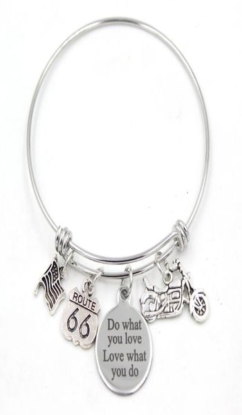 

whole gifts stainless steel bracelet wire adjustable expandble bangle motorbike bracelet route 66 charms bracelet for women gi7571579, Golden;silver