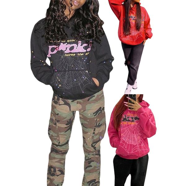 

womens hoodies sweatshirts men full zip up spider 555 graphic y2k goth designer oversized jacket streetwear 230706, Black