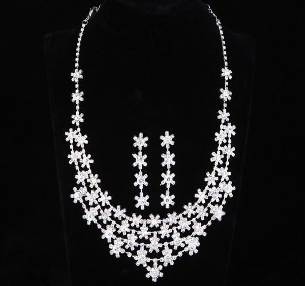 

wedding set bridal necklace earring jewelry set bridal accessories simple and elegant crystal clavicle beauty necklace for woman4845120, Silver