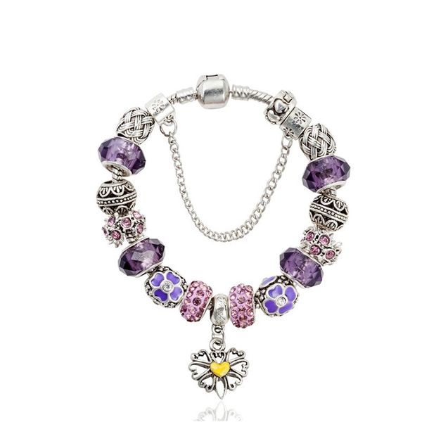 

18-21cm charm bracelet 925 sterling silver purple crystal beads fit pandora european bracelets heart pendant charm bead accessories diy jewe, Black