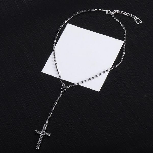 

luxury designer necklace choker crystal chain silver plated black diamond cross pendants fashion womens jewelry