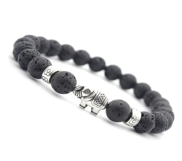 

jln elephant buddha beaded strands bracelet natural agate volcanic tiger eye white howlite tibetan bracelets pulseras for man and 5571105, Black