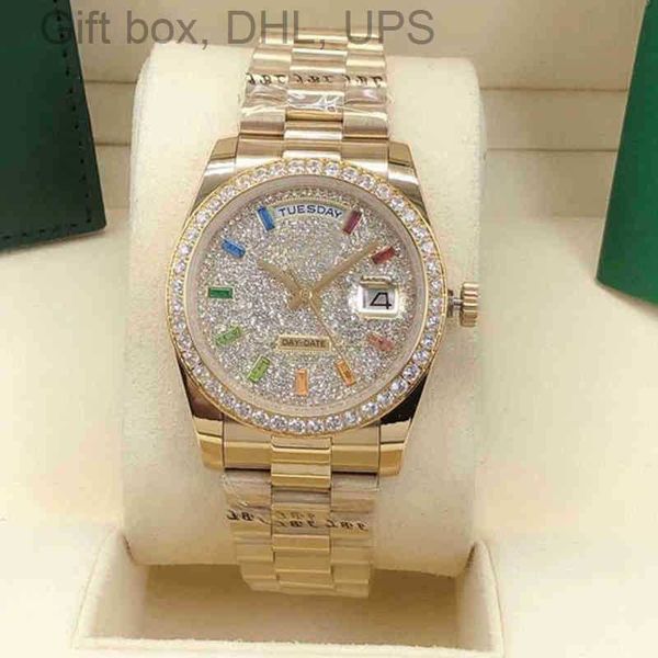 

datejust etc2836 3235 ladies automatic watch 36mm diamond bezel sapphire face rainbow square ding stainless steel discount waterproof, Slivery;brown
