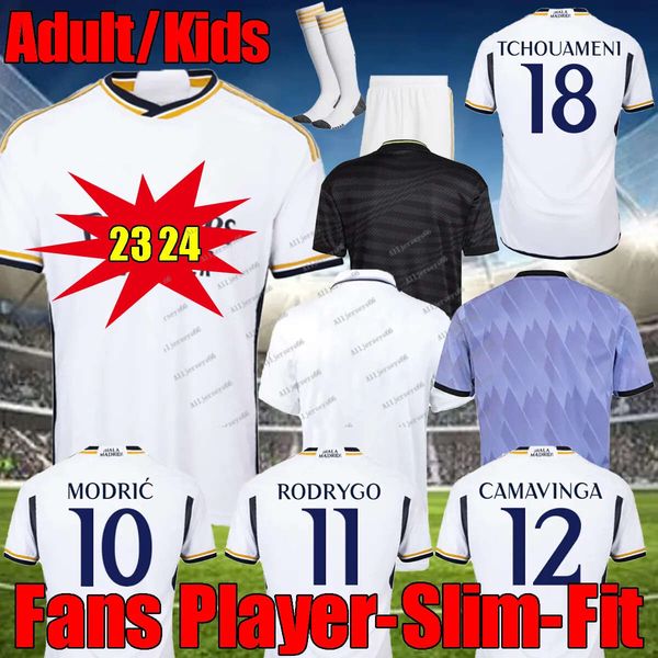 

23 new 24 fans player soccer jerseys rodrgo camiseta madrids football jerseys vini jr camavinga tchouameni 2023 football shirt kids 20, Black;yellow