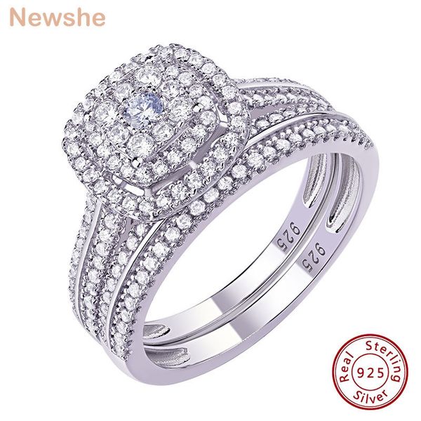 

wedding rings she 2pcs wedding rings for women solid 925 sterling silver engagement ring bridal set 1.6ct halo round cut aaaaa zircon 230706, Slivery;golden