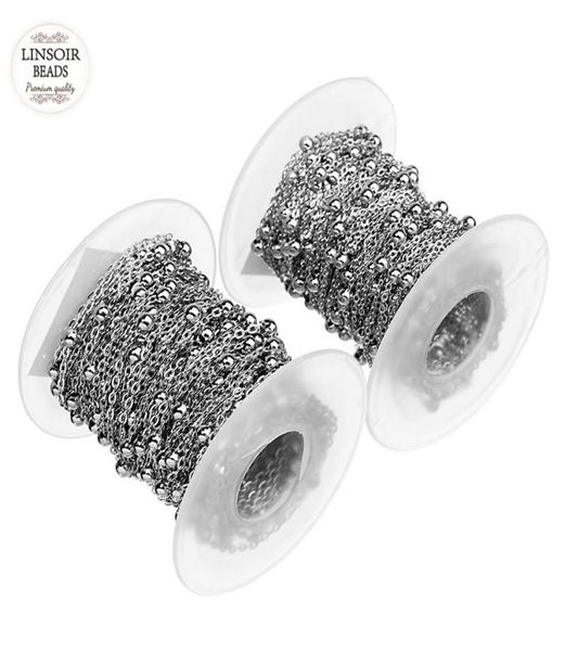 

10 yardsroll 15mm 2mm rhodium tone stainless steel curb ball beaded satellite chain o ring bulk link chains for jewelry making9300322, Silver