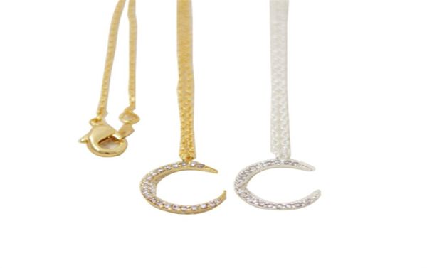 

fashion moon with rhinestone gold plated necklace glittering crescent necklaces for women whole and mixed color1856448, Silver