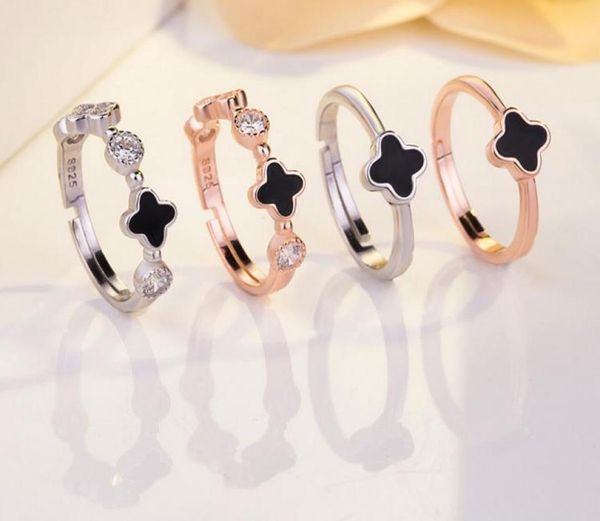 

4 styles network size style lucky fourleaf clover ring s925 pure silver zircon ring9208621