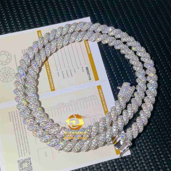 

stock ready to ship gra certificated vvs moissanite diamond 8mm 18inch hip hop iced out rope chain, Silver