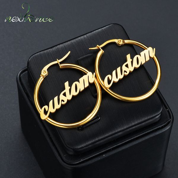 

hoop huggie nextvance personalized name drop earrings customize namplate id dangle earring women stainless steel party gift 230706, Golden;silver