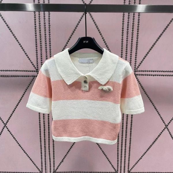 

fashion limited edition letter contrast color custom button stripe designer t-shirt shirt ladies lapel sweet style fashion upper class top, White