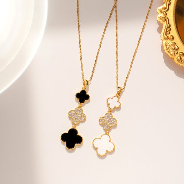 

graceful black white clover pendant necklace for women gift, Silver