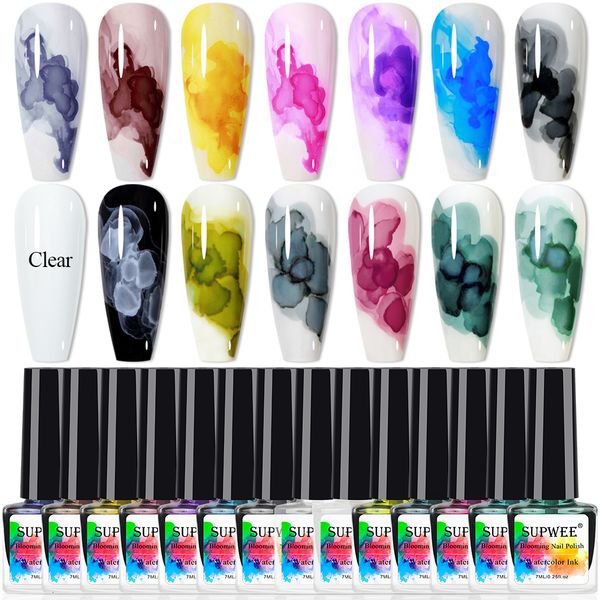 

nail polish supwee 14pcs gel nali polish set blooming gel watercolor ink flower effect gel quick dry semi permanent gel nails varnish art 23